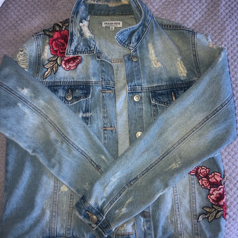 Embroidered Light Wash Denim Jacket